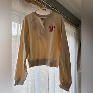 Old Navy Light Yellow Henley Sweatshirt with Red Cozy Club Graphic L Tall NWT